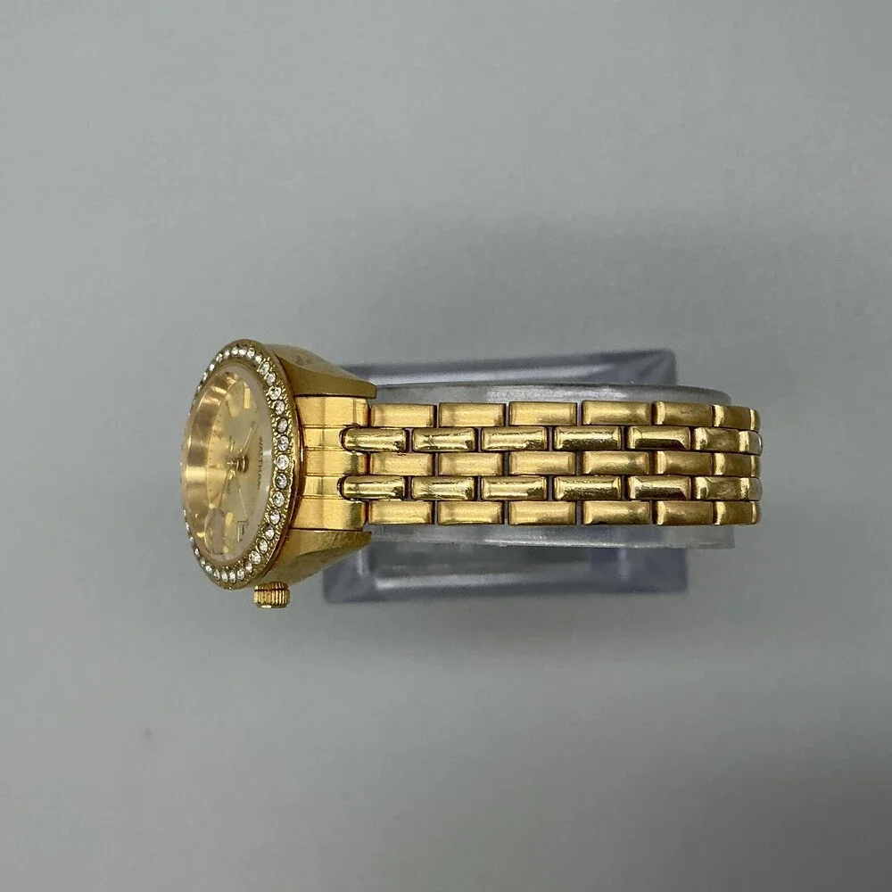Waltham Womens Watch 24mm Gold Tone Bracelet Crystal Bezel Date New Battery 7.5